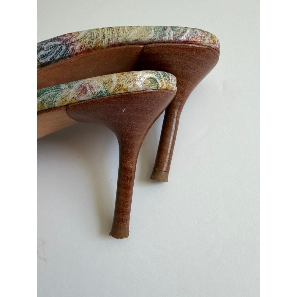 Mikaela Woven Leather Floral Pointed Toe Mules Multicolored Stiletto Heels - Picture 12 of 12